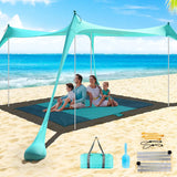 NNEOBA Family Beach Canopy Large Sunshade Tent with Stability Poles (Blue)
