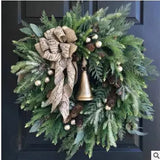 NNEOBA Farmhouse Christmas Wreath with Bells and Pine Cones