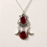 NNEOBA Charming Triple Moon Goddess Pendant Necklace (Red)