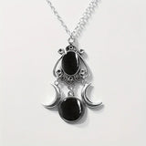 NNEOBA Charming Triple Moon Goddess Pendant Necklace (Black)