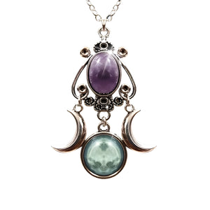 NNEOBA Charming Triple Moon Goddess Pendant Necklace (Purple)