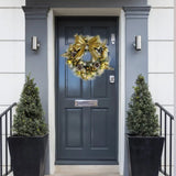 NNEOBA Golden Christmas Wreath with Pine Cones and Bow