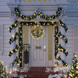 NNEOBA Golden Christmas Wreath with Pine Cones and Bow