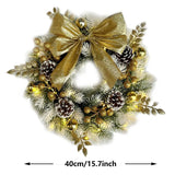 NNEOBA Golden Christmas Wreath with Pine Cones and Bow