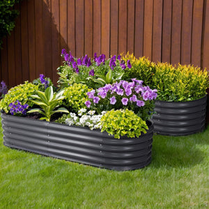 NNEDSZ 2x Green Fingers Raised Garden Bed 160X80X42cm Oval Planter Box Raised Container Galvanised