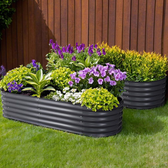 NNEDSZ 2x Green Fingers Raised Garden Bed 160X80X42cm Oval Planter Box Raised Container Galvanised