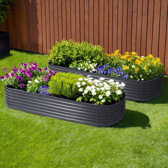 NNEDSZ 2x Raised Green Fingers Garden Bed 240X80X42cm Oval Planter Box Container Galvanised