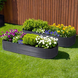 NNEDSZ 2x Raised Green Fingers Garden Bed 240X80X42cm Oval Planter Box Container Galvanised