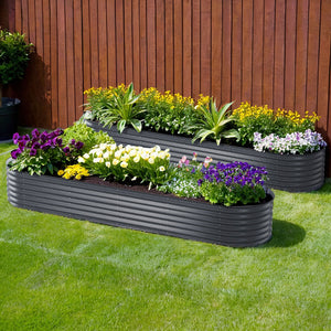 NNEDSZ 2x Green Fingers Raised Garden Bed 320X80X42cm Oval Planter Box Container Galvanised