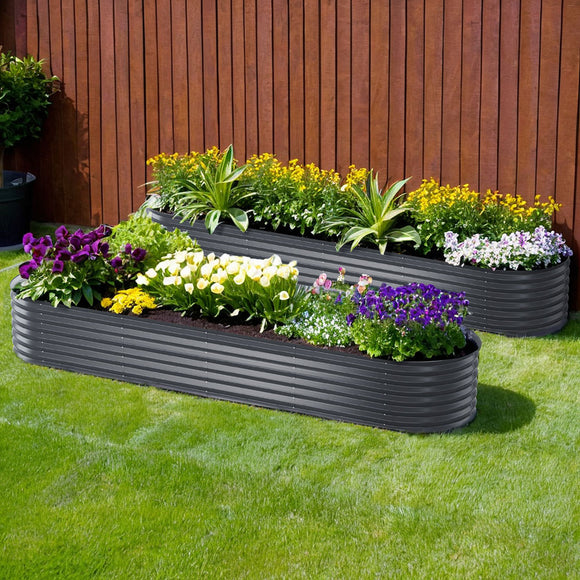 NNEDSZ 2x Green Fingers Raised Garden Bed 320X80X42cm Oval Planter Box Container Galvanised
