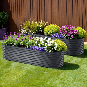NNEDSZ x2 Green Fingers Raised Garden Bed Kit Planter Oval Galvanised Steel 240cmX80cmX56cm