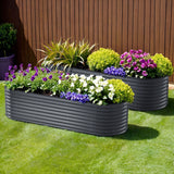 NNEDSZ x2 Green Fingers Raised Garden Bed Kit Planter Oval Galvanised Steel 240cmX80cmX56cm