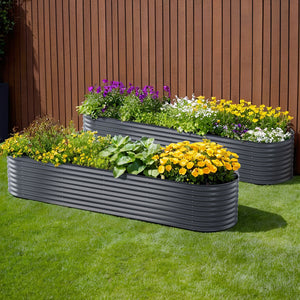 NNEDSZ 2x Green Fingers Raised Garden Bed 320X80X56cm Oval Planter Box