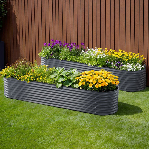 NNEDSZ 2x Green Fingers Raised Garden Bed 320X80X56cm Oval Planter Box
