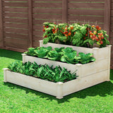 NNEDSZ Green Fingers 3-Tier Wooden Raised Garden Bed Elevated Ground Vegetable Planter Box