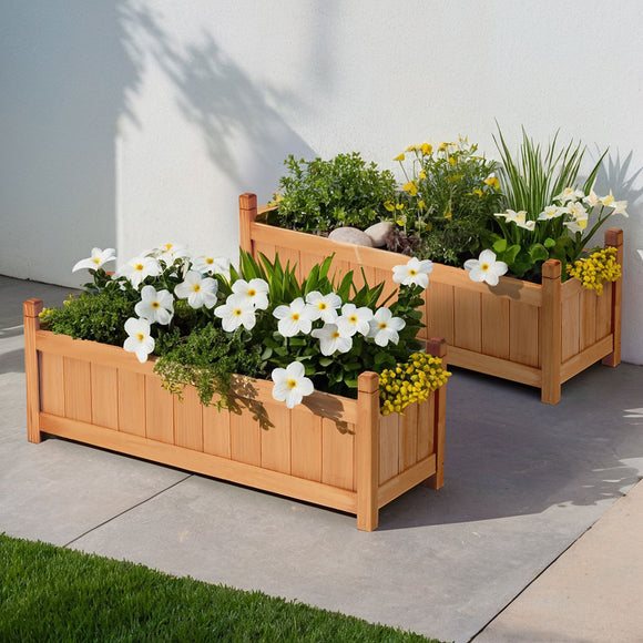 NNEDSZ 2x Green Fingers Raised Garden Bed 90x30x33cm Wooden Planter Box Raised Container Growing