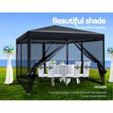 NNEDSZ Gazebo Pop Up Marquee 3x3m Wedding Party Outdoor Camping Tent Canopy Shade Mesh Wall Black