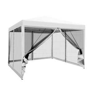 NNEDSZ Gazebo Pop Up Marquee 3x3m Wedding Party Outdoor Camping Tent Canopy Shade Mesh Wall White