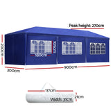 NNEDSZ Gazebo 3x9m Marquee Wedding Party Tent Outdoor Camping Side Wall Canopy 8 Panel Blue