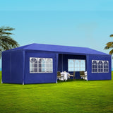 NNEDSZ Gazebo 3x9m Marquee Wedding Party Tent Outdoor Camping Side Wall Canopy 8 Panel Blue