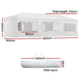 NNEDSZ Gazebo 3x9m Marquee Wedding Party Tent Outdoor Camping Side Wall Canopy 8 Panel White