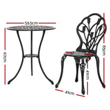 NNEDSZ 3PC Outdoor Setting Cast Aluminium Bistro Table Chair Patio Black