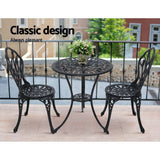 NNEDSZ 3PC Outdoor Setting Cast Aluminium Bistro Table Chair Patio Black