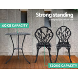 NNEDSZ 3PC Outdoor Setting Cast Aluminium Bistro Table Chair Patio Black