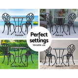 NNEDSZ Gardeon 3PC Outdoor Setting Bistro Set Chairs Table Cast Aluminum Patio Furniture Tulip Black