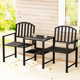NNEDSZ Gardeon Outdoor Garden Bench Seat Loveseat Steel Table Chairs Patio Furniture Black