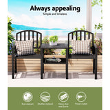 NNEDSZ Gardeon Outdoor Garden Bench Seat Loveseat Steel Table Chairs Patio Furniture Black
