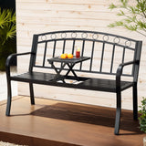 NNEDSZ Gardeon Outdoor Garden Bench Seat Loveseat Steel Foldable Table Patio Furniture Black