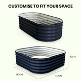 NNEMB 160 x 80 x 42cm Raised Garden Bed, Oval, Corrugated Metal, Dark Grey
