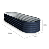 NNEMB 240 x 80 x 42cm Raised Garden Bed, Oval, Corrugated Metal, Dark Grey