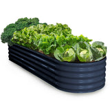 NNEMB 240 x 80 x 42cm Raised Garden Bed, Oval, Corrugated Metal, Dark Grey