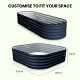 NNEMB 240 x 80 x 42cm Raised Garden Bed, Oval, Corrugated Metal, Dark Grey