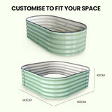 NNEMB 160 x 80 x 42cm Raised Garden Bed, Oval, Corrugated Metal, Light Green