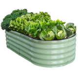 NNEMB 160 x 80 x 42cm Raised Garden Bed, Oval, Corrugated Metal, Light Green