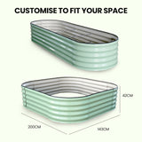 NNEMB 240 x 80 x 42cm Raised Garden Bed, Oval, Corrugated Metal, Light Green