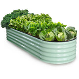 NNEMB 240 x 80 x 42cm Raised Garden Bed, Oval, Corrugated Metal, Light Green