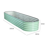 NNEMB 320 x 80 x 42cm Raised Garden Bed, Oval, Corrugated Metal, Light Green