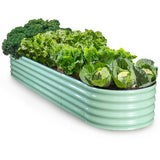 NNEMB 320 x 80 x 42cm Raised Garden Bed, Oval, Corrugated Metal, Light Green