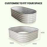 NNEMB 160 x 80 x 42cm Raised Garden Bed, Oval, Corrugated Metal, Light Grey