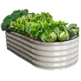 NNEMB 160 x 80 x 42cm Raised Garden Bed, Oval, Corrugated Metal, Light Grey