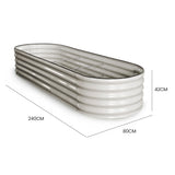NNEMB 240 x 80 x 42cm Raised Garden Bed, Oval, Corrugated Metal, Light Grey