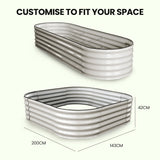 NNEMB 240 x 80 x 42cm Raised Garden Bed, Oval, Corrugated Metal, Light Grey
