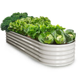 NNEMB 240 x 80 x 42cm Raised Garden Bed, Oval, Corrugated Metal, Light Grey