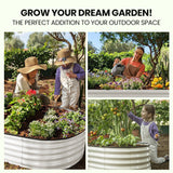 NNEMB 320 x 80 x 42cm Raised Garden Bed, Oval, Corrugated Metal, Light Grey