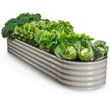 NNEMB 320 x 80 x 42cm Raised Garden Bed, Oval, Corrugated Metal, Light Grey