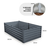 NNEMB 180 x 90 x 45cm Raised Garden Bed, Rectangular, Corrugated Metal, with Ground Stakes, Dark Grey